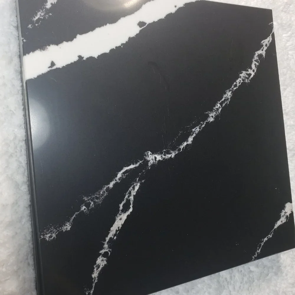 Quartz Stone Cutting Board cheese black marble white veining design 10x10